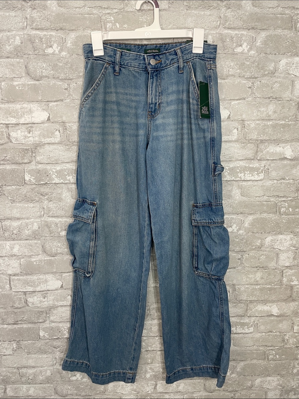 wild fable Blue Mid Rise Baggy Cargo Jeans